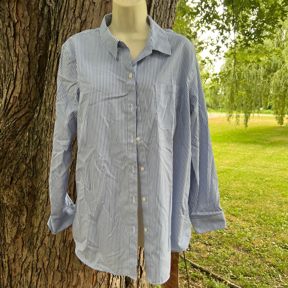 Coldwater Creek blue striped button down long sleeve shirt Large